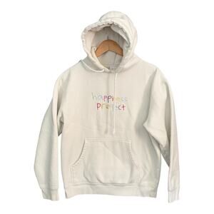 Happiness Project White Hoodie Rainbow Smiley Face Medium
